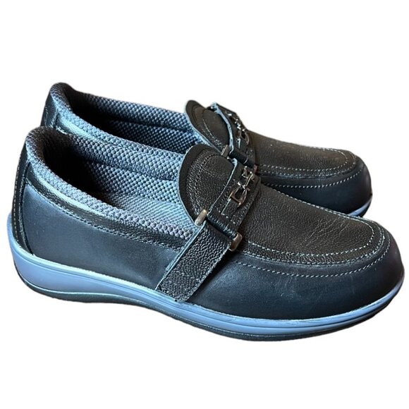 Women's Black Chelsea OrthoFeet Gel Leather Slip-On Comfort Loafer Sz 6.5 X-Wide - Picture 3 of 9